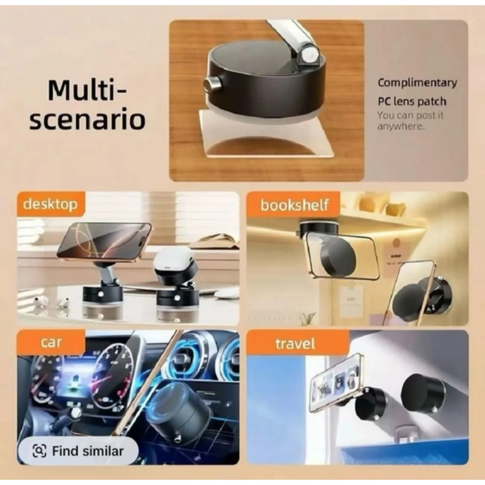 360° Magnetic Car Phone Holder Electric Vacuum Suction Cup Mount - Black